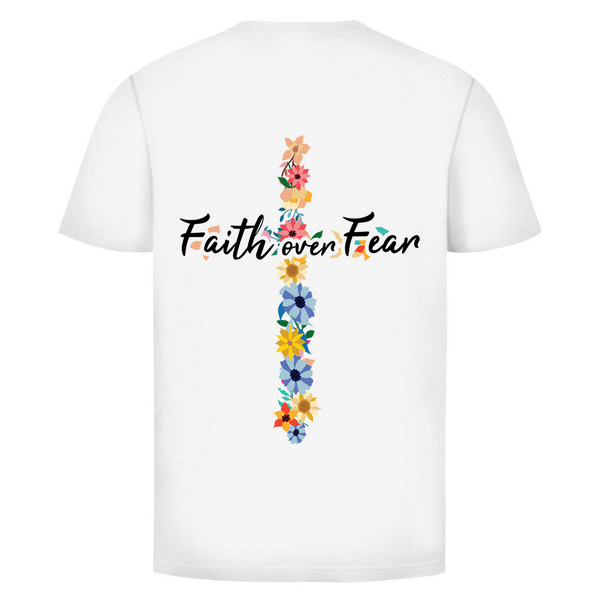 Herren T-Shirt faith over fear blumen kreuz