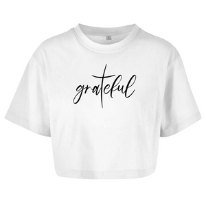 Damen Oversize Crop Top grateful