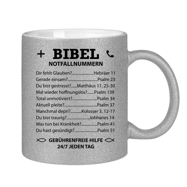 Glitzertasse bibel notfallnummern