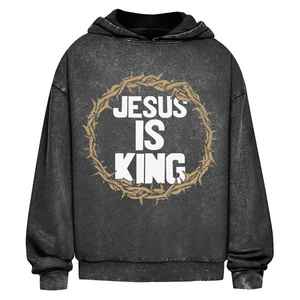 Oversize Washed Hoodie jesus is king dornenkrone