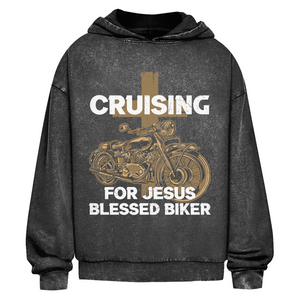 Oversize Washed Hoodie cruising for jesus blessed biker