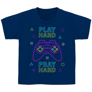 Kinder T-Shirt play hard pray hard 1 thess 5:17 gamer