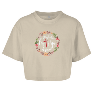 Damen Oversize Crop Top in christ alone my hope is found