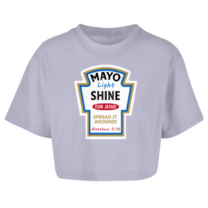 Damen Oversize Crop Top mayo light shine matthew 5:16