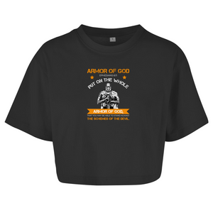 Damen Oversize Crop Top armor of god ephesians 6:11