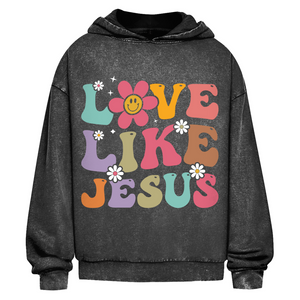 Oversize Washed Hoodie love like jesus retro