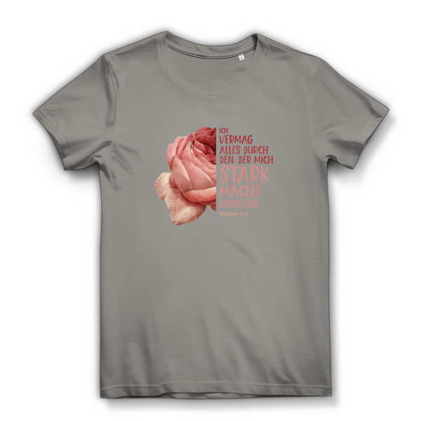 Damen Bio T-Shirt der mich stark macht rose philipper 4:13