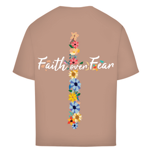Oversize T-Shirt faith over fear blumen kreuz