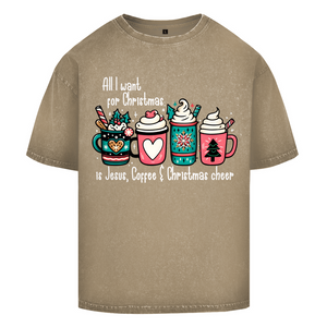 Oversize Washed T-Shirt all i want for christmas is jesus coffee