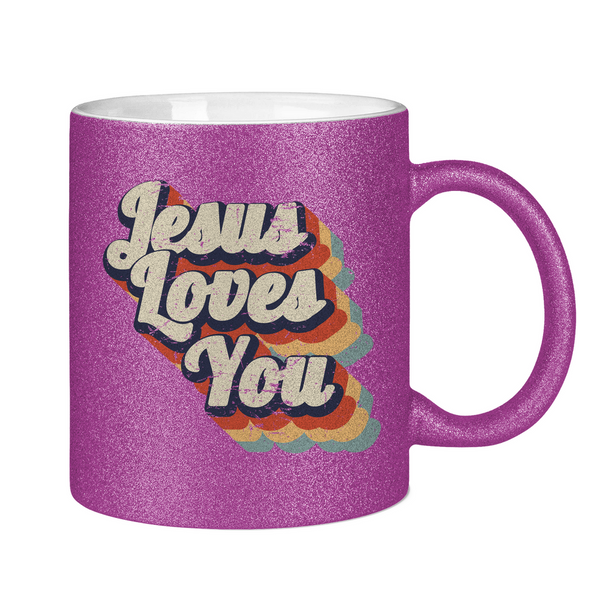 Glitzertasse jesus loves you