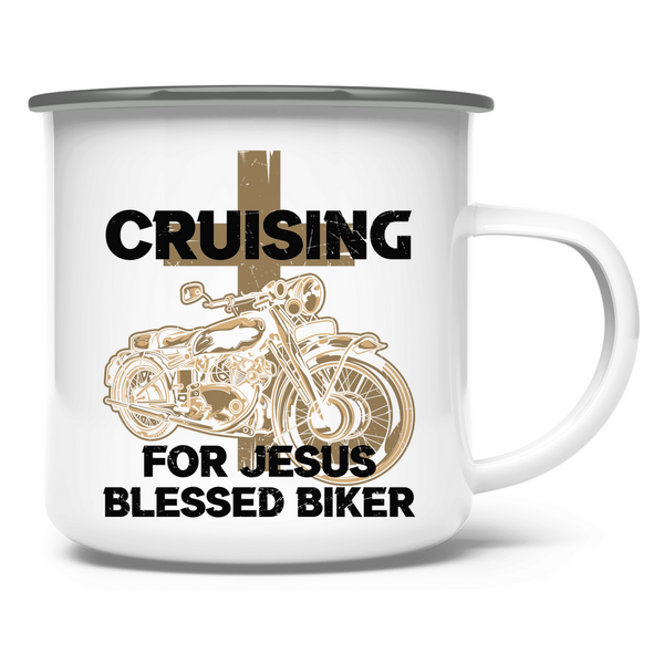 Emaille Tasse cruising for jesus blessed biker