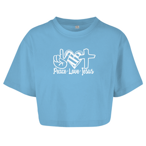 Damen Oversize Crop Top peace love jesus