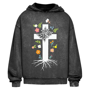 Oversize Washed Hoodie kreuz roots