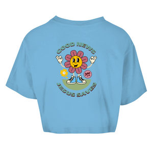 Damen Oversize Crop Top good news jesus saves