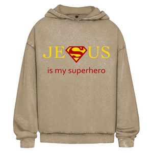 Oversize Washed Hoodie jesus is my superhero