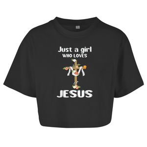 Damen Oversize Crop Top just a girl who loves jesus