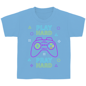 Kinder T-Shirt play hard pray hard 1 thess 5:17 gamer