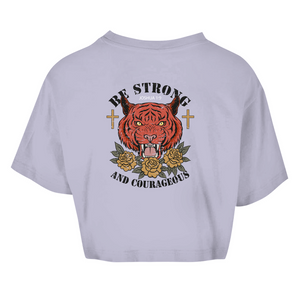 Damen Oversize Crop Top be strong and courageous joshua 1:9