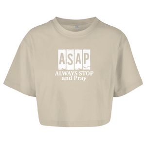 Damen Oversize Crop Top always stop and pray