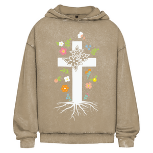 Oversize Washed Hoodie kreuz roots