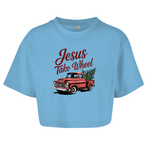 Damen Oversize Crop Top jesus take wheel