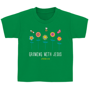 Kinder T-Shirt growing with jesus 2 peter 3:18