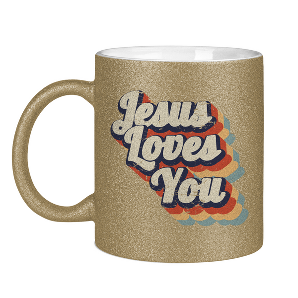 Glitzertasse jesus loves you