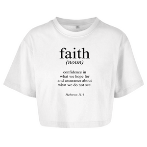 Damen Oversize Crop Top faith hebrews 11:1
