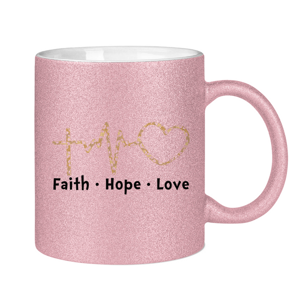 Glitzertasse faith hope love