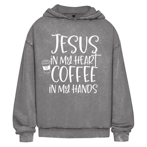 Oversize Washed Hoodie jesus in my heart coffee in my hands