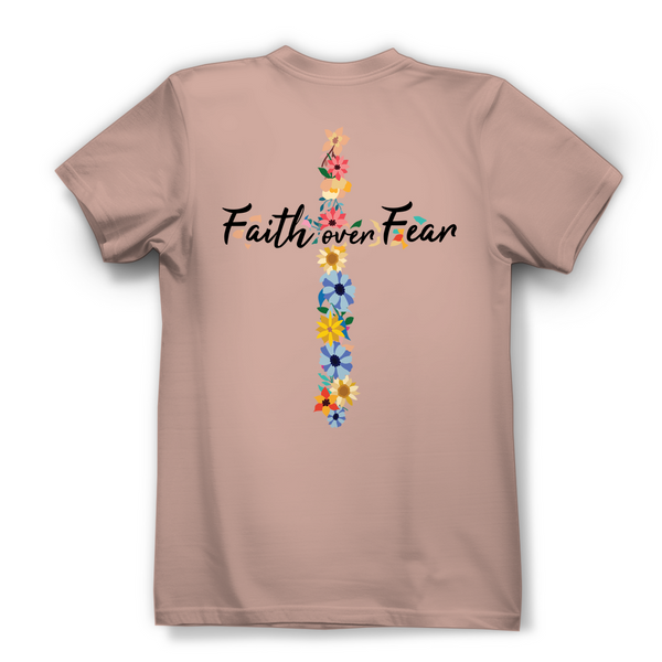 Damen Bio T-Shirt faith over fear blumen kreuz