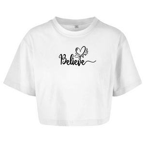 Damen Oversize Crop Top believe