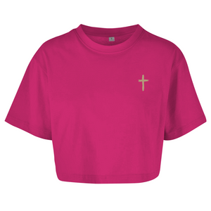 Damen Oversize Crop Top a loving god 1 john 4:9-10