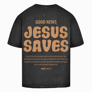 Oversize Washed T-Shirt jesus saves john 3:16-17