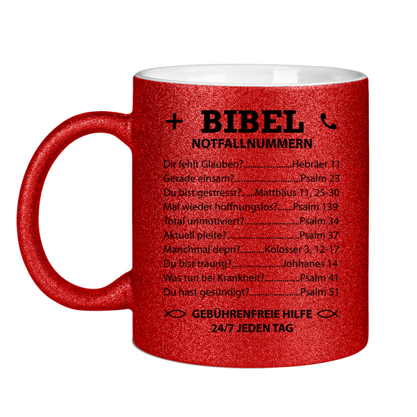 Glitzertasse bibel notfallnummern