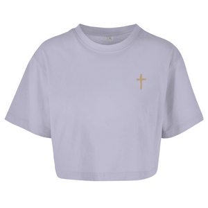 Damen Oversize Crop Top a loving god 1 john 4:9-10