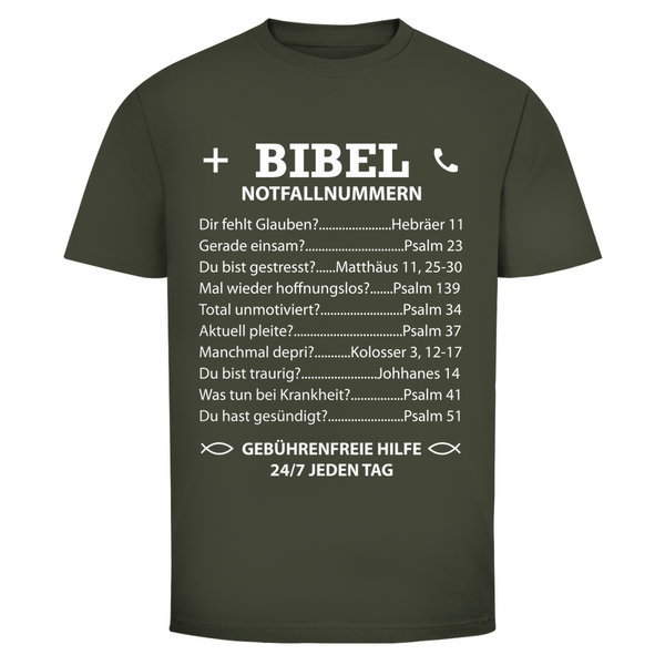 Herren T-Shirt bibel notfallnummern