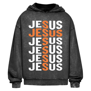 Oversize Washed Hoodie jesus kreuz