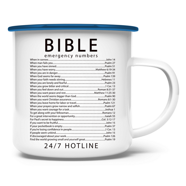 Emaille Tasse bible emegrency numbers