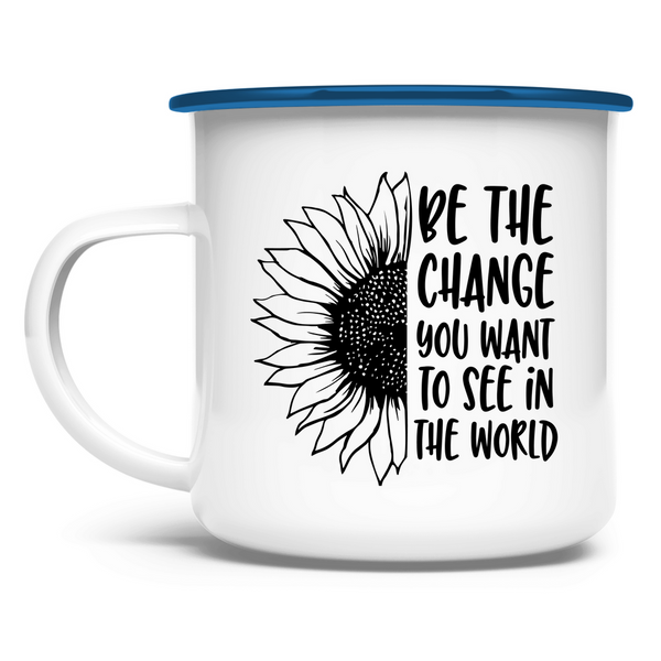 Emaille Tasse sonnenblume be the change