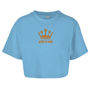Damen Oversize Crop Top jesus is king krone