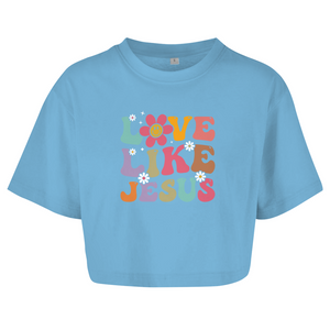 Damen Oversize Crop Top love like jesus retro