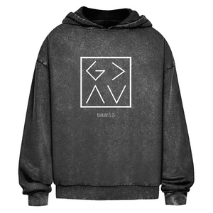Oversize Washed Hoodie god is greater romans 8:28