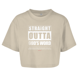 Damen Oversize Crop Top straight outta gods word john 3:16