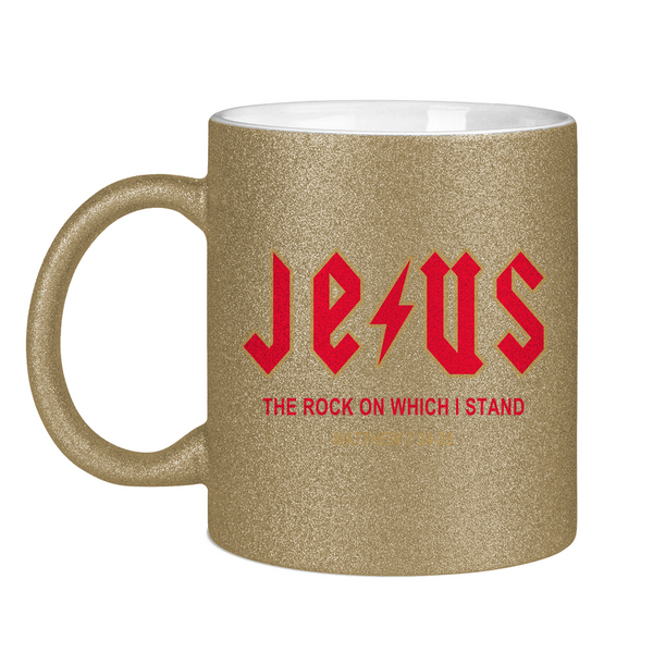 Glitzertasse jesus the rock matthew 7:24-25