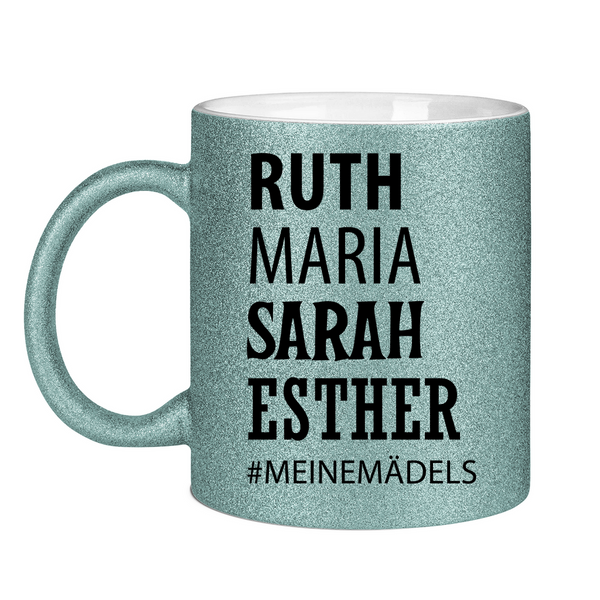 Glitzertasse ruth maria sarah esther