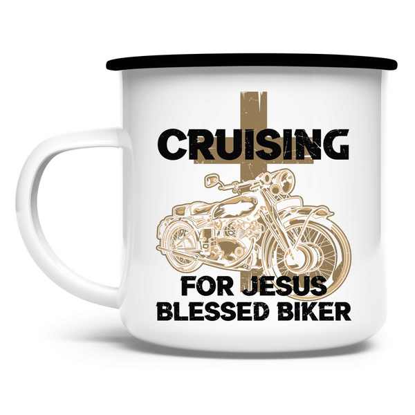 Emaille Tasse cruising for jesus blessed biker