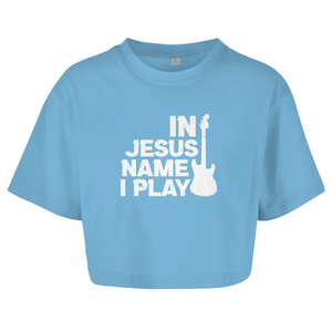 Damen Oversize Crop Top in jesus name i play guitarist