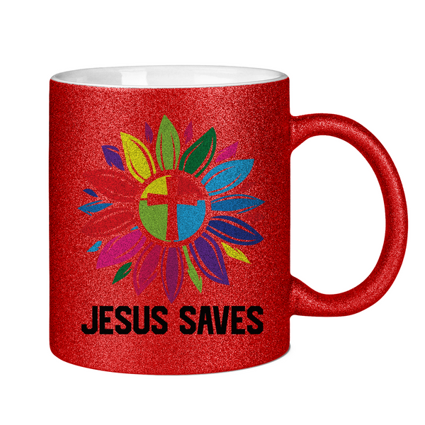 Glitzertasse jesus saves blume