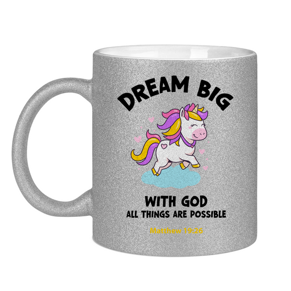 Glitzertasse einhorn all things are possible matthew 19:26